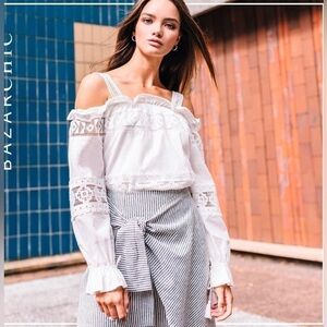 SUNCOO Paris white off the shoulder blouse lace